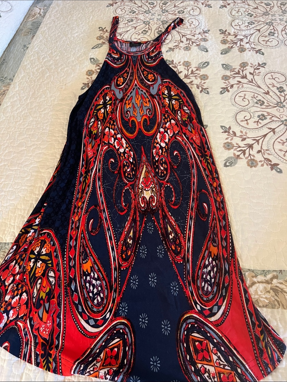 Navy Red Printed Halter Mini Dress